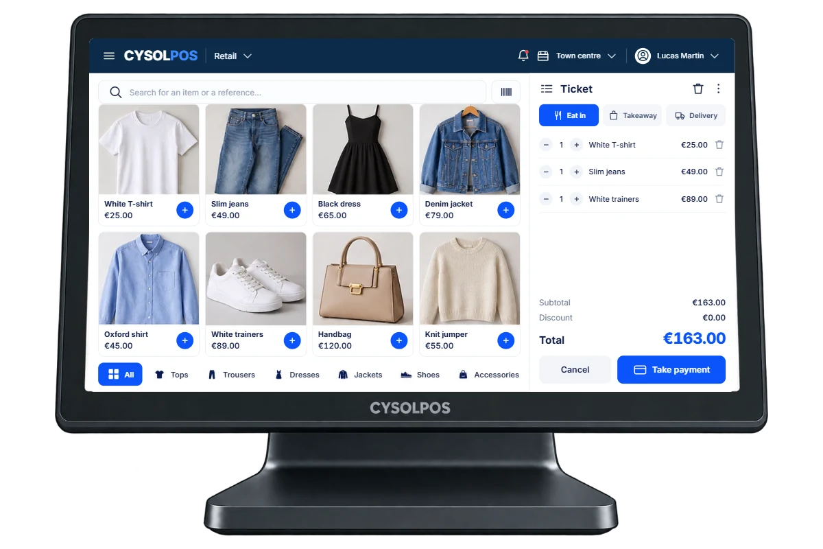 CYSOL touchscreen till: product catalogue and basket in progress
