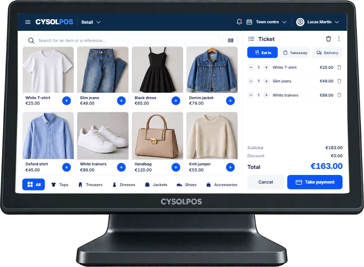 Touchscreen till showing the CYSOL sales screen